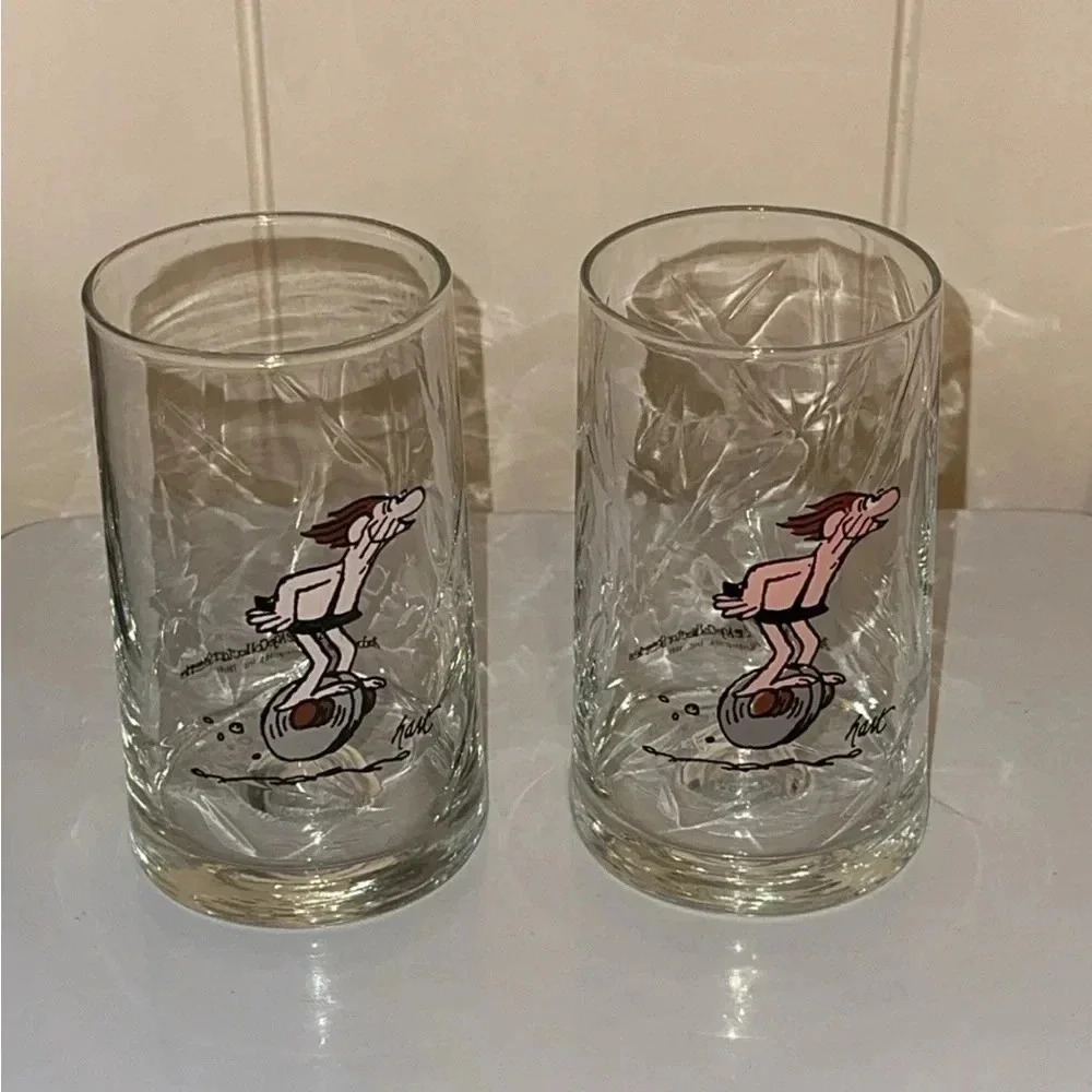 Vtg 1981 Arby’s restaurant BC Comics Caveman Ice Age Johnny Hart 2 Cups Glass